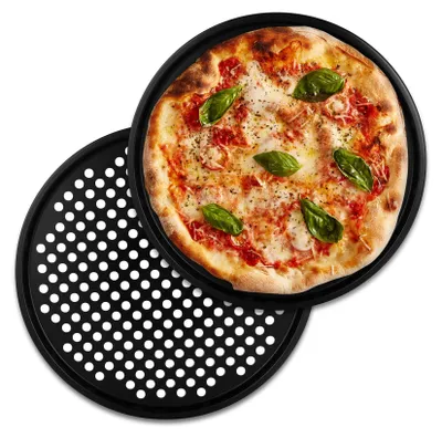 Produktbild von Alpina Pizzablech Pizzaform 2er Set 32cm Flammkuchenblech Backblech rund gelocht
