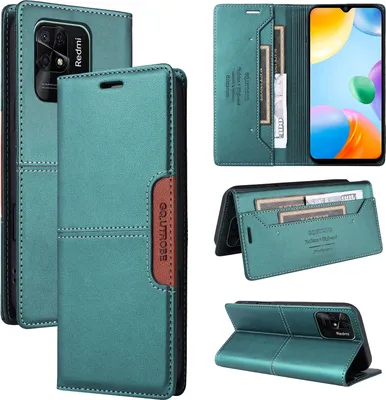 Produktbild von Handyhülle für Xiaomi Redmi 10C Hülle, Leder Flip Wallet Kartenfach Stand Schutzhülle Grün
