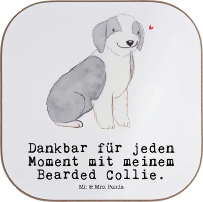 Produktbild von Mr. & Mrs. Panda Holzuntersetzer Bearded Collie Moment - Weiß - Geschenk, Untersetzer Glas, Tassenuntersetzer, Britischer Hütehund, gläseruntersetzer, Tischschoner