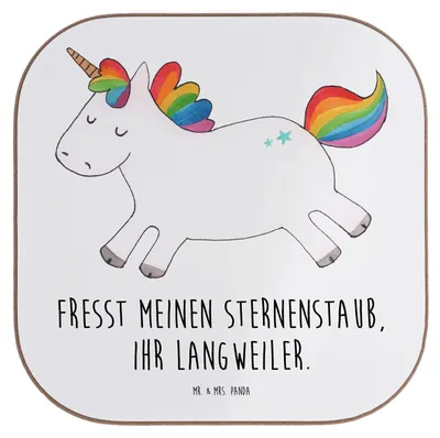 Produktbild von Mr. & Mrs. Panda Tischschoner Einhorn Happy - Weiß - Geschenk, Coaster, Untersetzer für Gläser, Unicorn, Glas, Getränkeuntersetzer, gläseruntersetzer, Lachen, Einhörner
