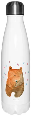 Produktbild von Mr. & Mrs. Panda Trinkflasche Bär Party - Weiß - Geschenk, Feiern, Lustig, Thermosflasche, Edelstahlflasche, Wasserflasche, Geburtstagsgeschenk, trinkflaschen, Teddy