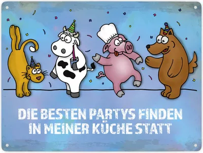 Produktbild von Die besten Partys finden in meiner Küche statt Metallschild XXL mit Comic Motiv