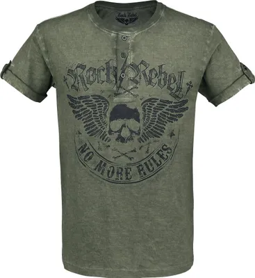 Produktbild von Rock Rebel by EMP Herren grünes T-Shirt mit Knopfleiste 4XL