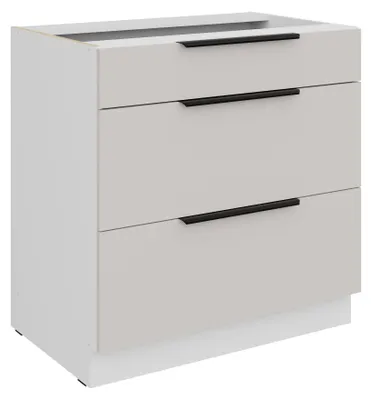 Produktbild von Küchen Unterschrank 80 cm COMO Kaschmir beige matt + weiß matt Vollauszug Soft-Close Küche Küchenzeile Einbauküche Küchenblock