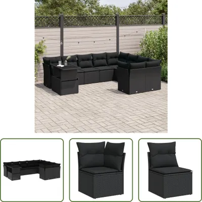 Produktbild von The Living Store 10-tlg. Garten-Sofagarnitur mit Kissen Schwarz Poly Rattan