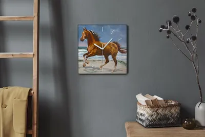 Produktbild von Coloray Hodiny Unikátní 30x30 cm  Tiché hodiny Pro obývací pokoj a kuchyň Nástěnné hodiny Plátno Bílé ručičky hodin - Vlny na pláži pobřeží mořského koně
