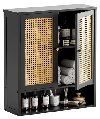Image de Solidchoice - Armoire de rangement suspendue en rotin pour salle de bain, 2 portes