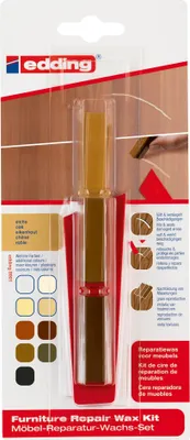 Produktbild von Edding Möbel-Reparatur-Set Eiche 8901 für Holz, Kratzer & Löcher, 4-12mm Dicke, 3 mischbare Farbtöne, 3 Stück