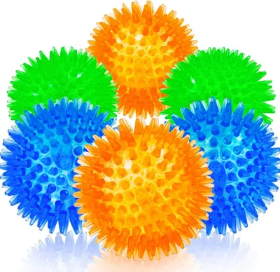 Produktbild von Quietschende Bälle für Hunde, klein, Gummibälle für Hunde, 6 Stück, helle Farben, TPR-Welpenspielzeug, Hundespielzeug, Bälle mit Quietschspielzeug, Spikes-Ball, Hunde-Kauspielzeug für kleine Hunde