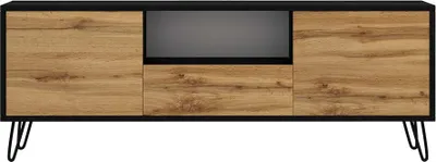Produktbild von Selsey TV-Lowboard PLOYSTEA - TV-Schrank in Schwarz / Wotan Eiche mit offenem Fach und 3 geschlossenen Fächern, modern, 137 cm breit