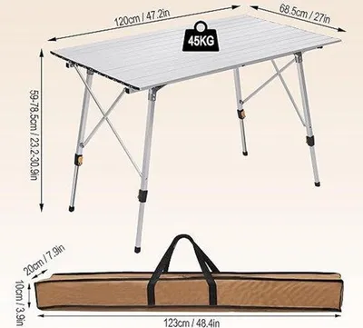 Image de Table pliante pour camping, stable et légère - 68,5 x 119,89 x 59 cm