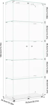 Image de Vitrine en verre - Vitrine sur pied - Éclairage LED - 2 portes - Pour objets de collection - Design moderne - Socle blanc