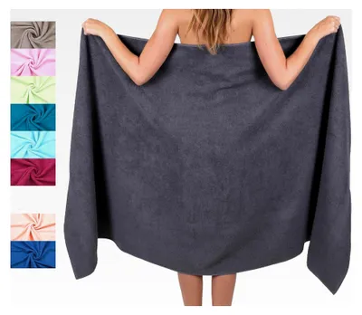Produktbild von Badetuch XXL 100x200 cm aus 100% Baumwolle – Weiches Frottee für Sauna und Strand – Pflegeleicht und saugstark – Farbe Anthrazit Grau