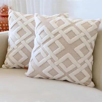 Produktbild von Set mit 2 Kissenbezügen 45x45 cm Boho-Dekokissen Sofakissen Dekorative Sofakissen Kissenbezüge für Wohnzimmer Schlafzimmer (Beige)