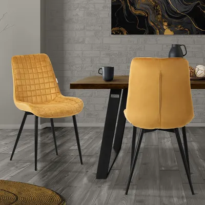 Produktbild von ML-Design  Esszimmerstühle 2er Set, Senfgelb, Sitzfläche aus Samt mit schwarzen Metallbeinen, Küchenstühle mit Rückenlehne