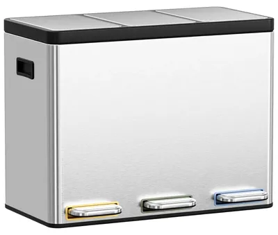 Produktbild von Mülleimer Küche - 3-fach Treteimer 45L - Mülltrennung - Edelstahl - Soft-Close Deckel - Geruchsdicht - Rechteckig - Silber