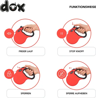 Produktbild von DDOXX Ausziehbare Hundeleine - Stabile Reflektierende Nylonstreifen Hundeleine Bissfest - Rollleine Break & Lock System - S (Rot)