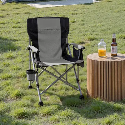 Produktbild von Livingandhome Campingstuhl klappbar aus Aluminium, 54x53x92cm, mit Seitentasche & Getränkehalter, Grau