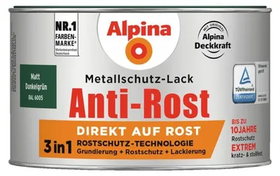 Produktbild von Alpina Metallschutzlack Anti-Rost Dunkelgrün 300 ml matt