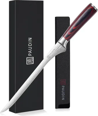 Immagine prodotto di PAUDIN N19 Coltello da sfilettatura 25 cm – Coltello da cucina flessibile e affilato con motivo damascato – Utensile manuale ergonomico per carne e pesce