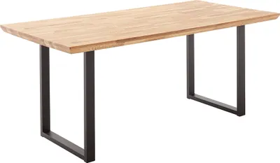 Produktbild von Massivholz-Esstisch 160x75 cm in Wildeiche massiv geölt mit Schweizer Kante und Metallgestell - ZAMORA-06