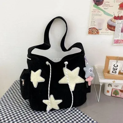 Obrázok produktu pre Veľká crossbody taška z manšestru, čierna, do školy, do kancelárie, na cestovanie