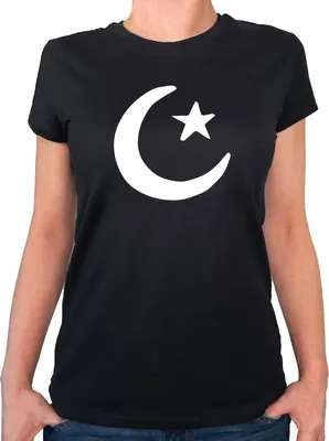 Produktbild von Huuraa Damen T-Shirt Halbmond und Stern Islam S Black Bio Baumwolle Fairtrade Damenshirt Geschenkidee