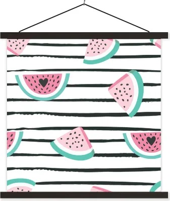 Produktbild von MuchoWow® Textilposter Sommer - Wassermelone - Herzen 60x60 cm mit schwarzem Rahmen - Posteraufhänger