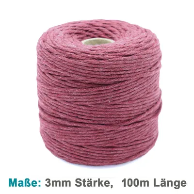 Produktbild von Makramee Garn Baumwolle Schnur - 3mm x 100m - zum basteln - Natur - Faden - Seil - Burgund