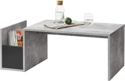 Productafbeelding van Salontafel met opbergvak 90x45x35 cm in betonlook en zwart
