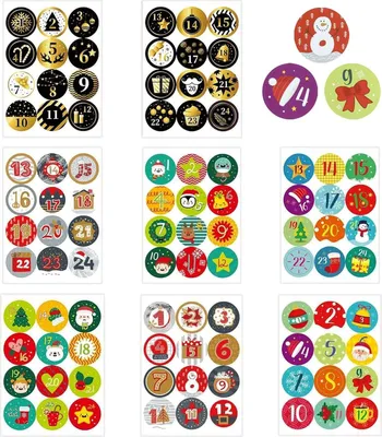 Produktbild von Adventskalender-Aufkleber – Runde Aufkleber – Weihnachtszahlen-Aufkleber – Aufkleber zum Countdown bis Weihnachten, Kalender (Farbe B)
