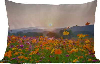 Produktbild von MuchoWow® Outdoor Kissen - Blumen - Sonnenuntergang - Berg - 50x30 cm - Wetterfest - Lounge Kissen - Sofa kissen - Wohnzimmer Dekoration