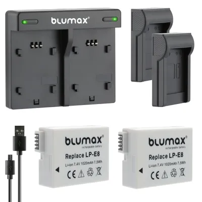 Produktbild von 2x Akku + Lader für Canon LP-E8 EOS 550D 650D 700D Rebel T3i 1020 mAh (3,6V)