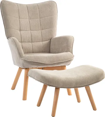 Produktbild von HOMCOM Ohrensessel mit Hocker, Relaxsessel, Polstersessel in Cord-Optik, Grau
