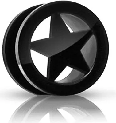 Produktbild von Flesh Tunnel Ohr Piercing Ohrstecker Stern Star Edelstahl Schraubverschluss Screw Fit Autiga® schwarz 22 mm