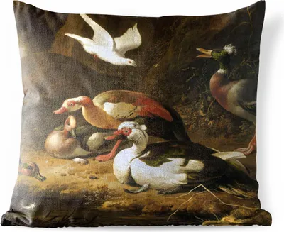 Produktbild von MuchoWow® Outdoor Kissen - Enten - Melchior d'Hondecoeter - 40x40 cm - Wetterfest - Lounge Kissen - Kopfkissen - Interieur - Polster mit Bild