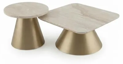 Productafbeelding van Moderne gouden salontafel met marmerlook en metalen details