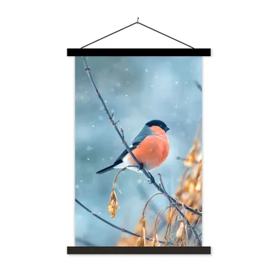 Produktbild von MuchoWow® Textilposter Rotkehlchen - Vogel - Schnee - Herbstliche Blätter 40x60 cm mit schwarzem Rahmen - Wanddekorationen