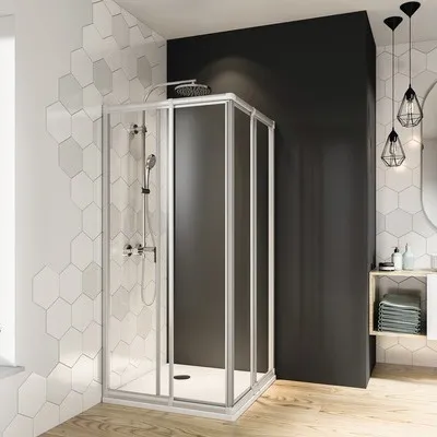 Produktbild von BREUER Eckeinstieg Schiebetür 4-teilig FARA 4 90x80 cm x 175 cm Klarglas Profilfarbe silber matt