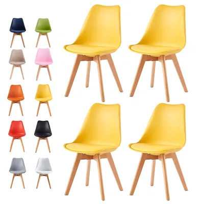 Produktbild von MCC Retro Esszimmerstühle EVA, gepolstert, Kunstleder, Design Stuhl, Küche, Lounge, 4er Set in Gelb