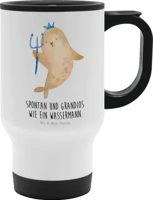 Produktbild von Mr. & Mrs. Panda Reisebecher Sternzeichen Wassermann - Weiß - Geschenk, thermosbecher, Meer, Geburtstag Januar, Thermobecher To Go, Becher, Nix, Kaffeebecher, Meermann