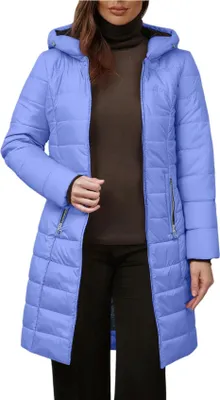 Produktbild von ASKSA Damen Wintermantel Warm Gefuettert Steppjacke Lang Winterparka Winter Fleece Jacke Winddicht Outdoorjacke mit Kapuze (Himmelblau,XL)