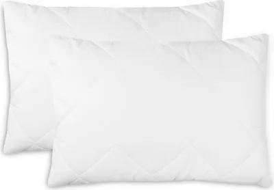 Two white quilted pillows are shown side-by-side on a white background.