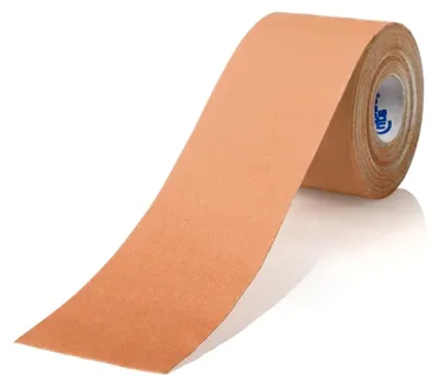 Produktbild von Kinesiologie Tape 5 cm - Wasserfest, Latexfrei und Hypoallergen | Elastisches Physiotape für Unterstützung von Muskeln und Gelenken | Für Knie, Schulter, Knöchel und Plantarfaszie - Beige