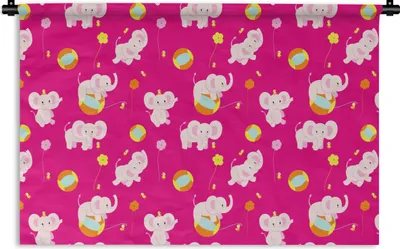 Produktbild von MuchoWow® Wandteppich Wandbehang Elefant - Blumen - Muster 150x100 cm Tapisserie Dekoration Wandtuch - Waschbar - Tapisserien - Wand-Decke