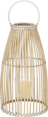 Produktbild von Windlicht - Braun - Weiß - Bambus - Glas - H 44 cm - mit Kerzenhalterglas