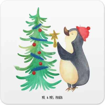 Produktbild von Mr. & Mrs. Panda Untersetzer für Gläser Pinguin Weihnachtsbaum 15er Set - Weiß - Geschenk, Glas-Untersetzer, Winter, Weihnachten, Getränkeuntersetzer, Tischuntersetzer