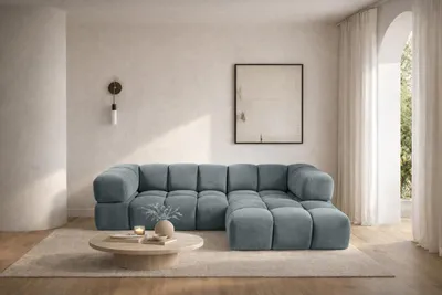 Image de Canapé d'angle en L Averro, tissu Bluvel, bleu-gris, droite