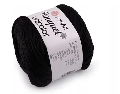 Produktbild von YarnArt Bouquet Unicolor 3202 Baumwollgarn, Schwarz, Atmungsaktiv & Weich, 100g/200m