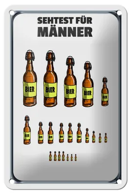 Produktbild von Blechschild Alkohol 12x18cm Sehtest für Männer Bierflaschen